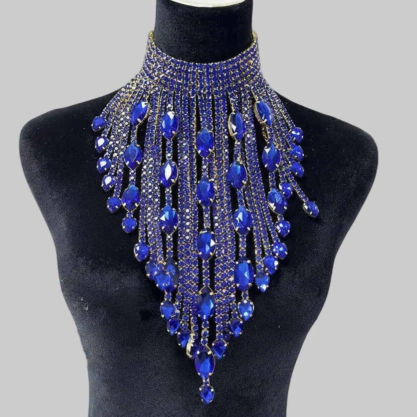 Crystal AB Tassel Necklace - Stunning Long Irregular Rhinestone Choker for Stage & Wedding