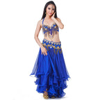 Rhinestone Belly Dance Costume Set | Bra, Belt & Ruffle Skirt