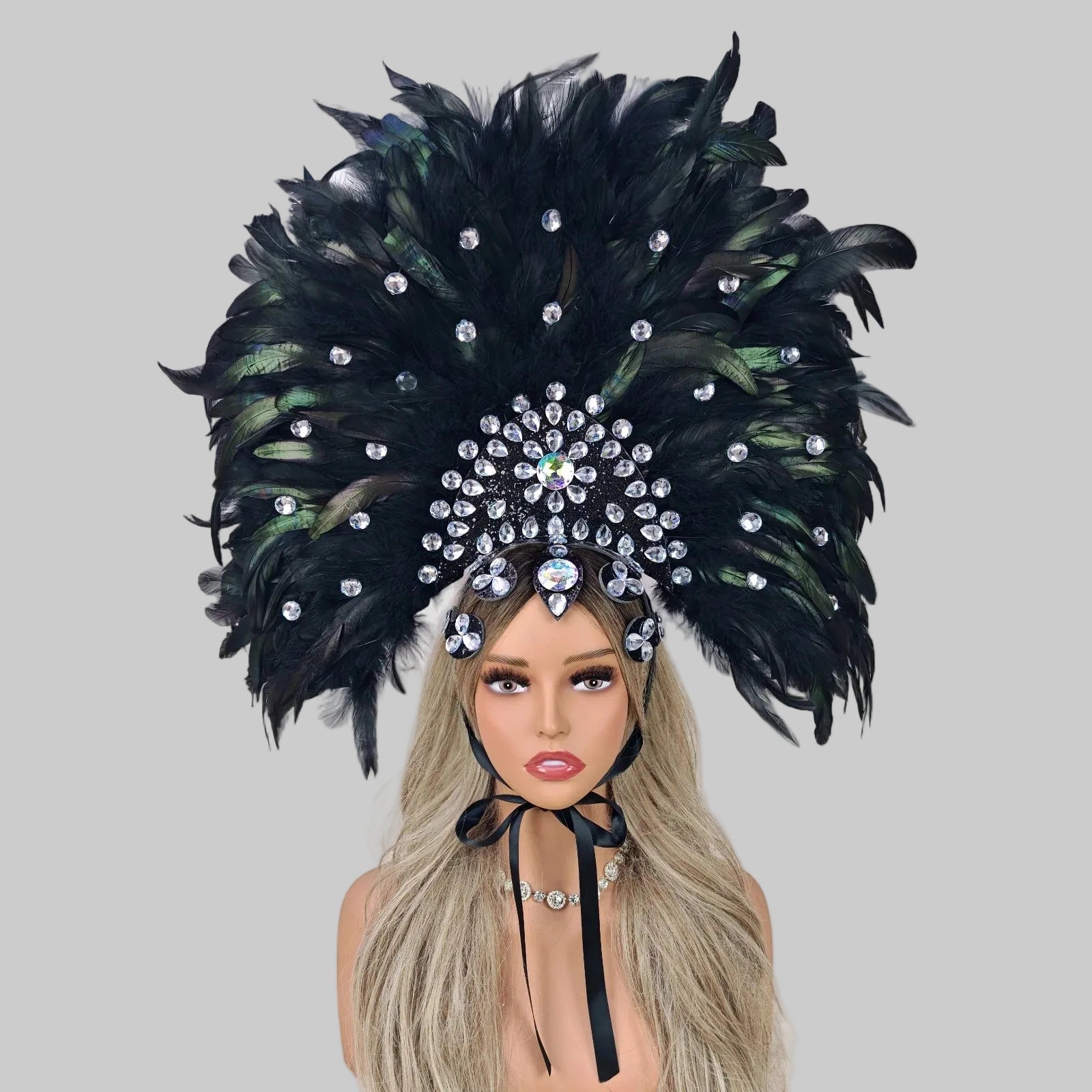 Red & Black Feather Headdress - Carnival Performance Headpiece