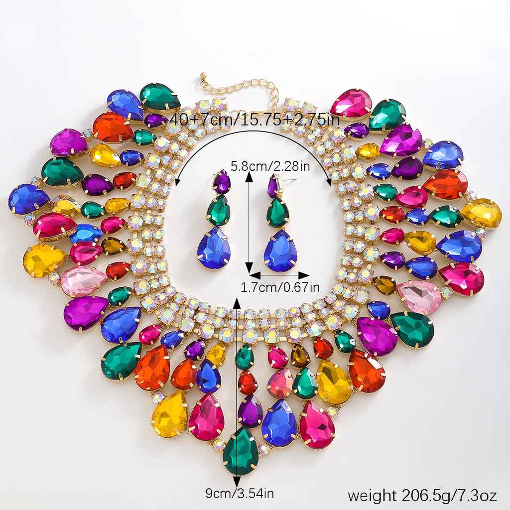 Rhinestone Necklace & Earring Set | Geometric | 3-Piece