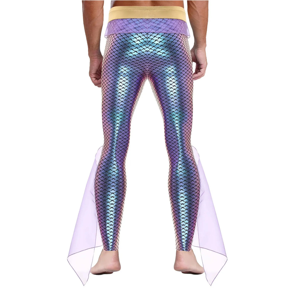 Men's Mermaid Leggings | Metallic Fish-Scale Print | Tulle Trim