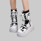 Chunky Platform Ankle Boots - Punk Wedge Heel Boots with Buckle Detail