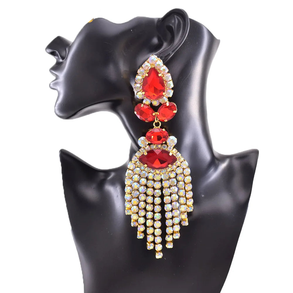 Rhinestone Clip-On Earrings | Long Tassel