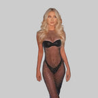 Rhinestone Mesh Maxi Dress - Off Shoulder See-Through Gown