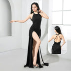 Belly Dance Maxi Dress | Halter Backless Modal | Fringe Hip Scarf Set