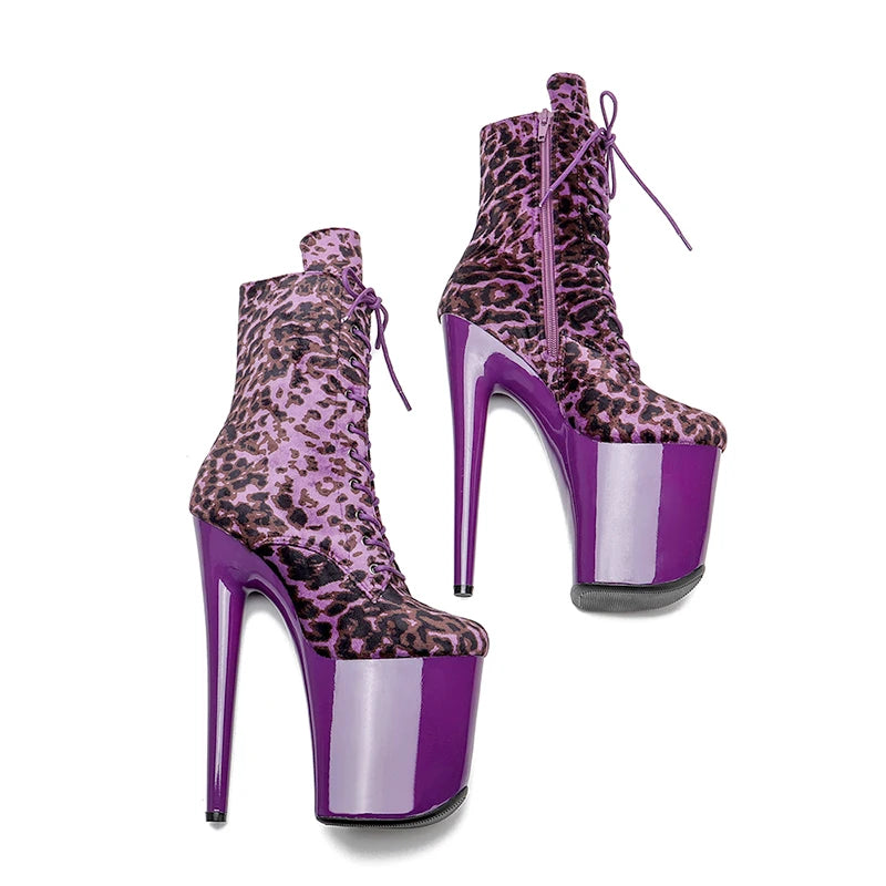 20CM Platform Ankle Boots - Leopard Print High Heel Pole Dance Boots