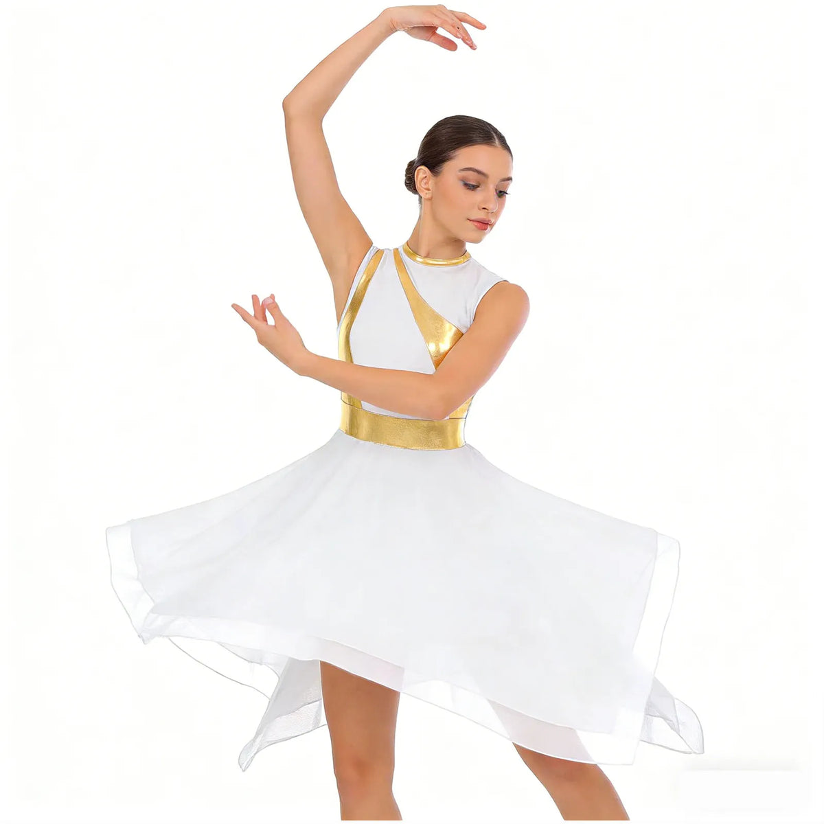 Lyrical Praise Dance Dress | Metallic Waist | Asymmetric Hem