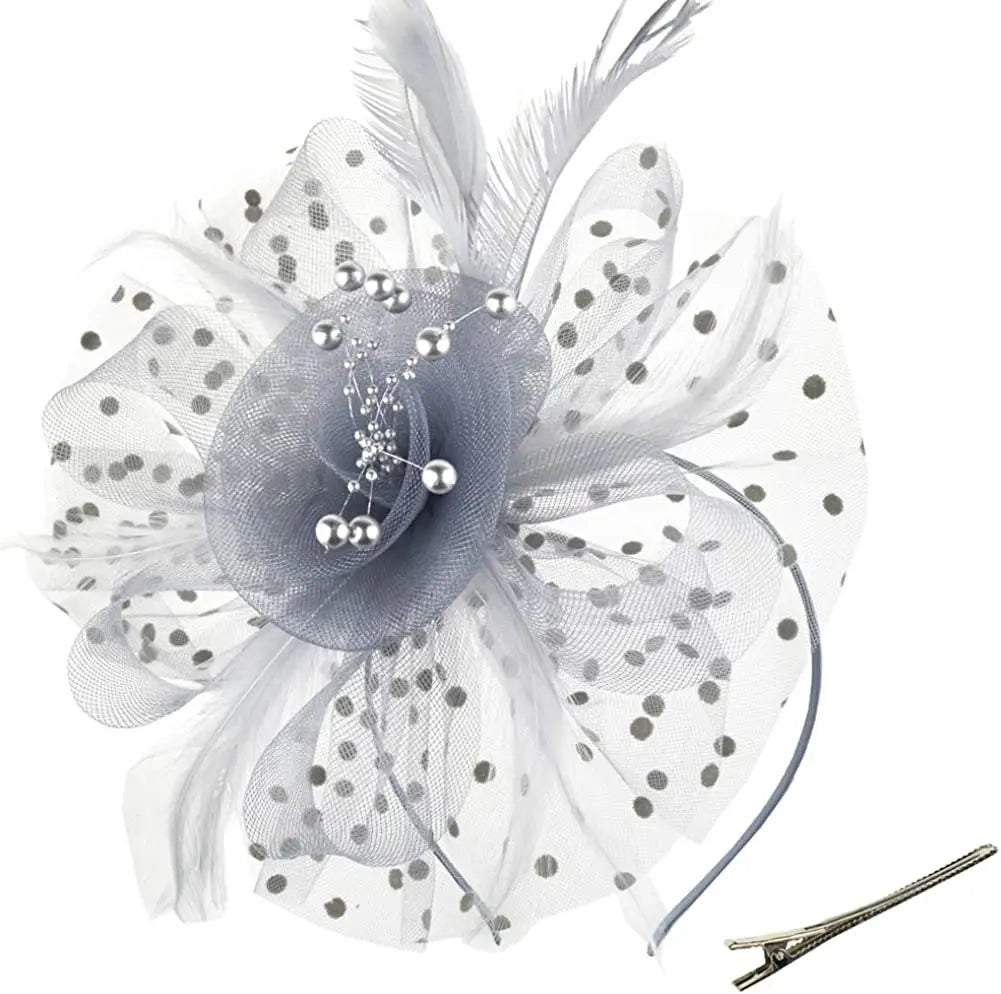Feather Flower Fascinator Hat | Floral Mesh Headband | 36 Colors