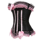 Striped Brocade Overbust Corset Top | Lace Trim & Bow | 10 Colours | S–6XL