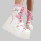 Chunky Platform Ankle Boots - Punk Wedge Heel Boots with Buckle Detail