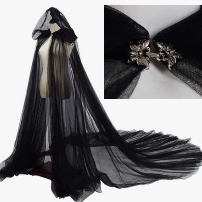 Hooded Tulle Cape | Floor Length | Black, White & Red