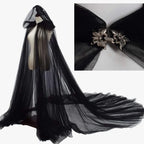 Hooded Tulle Cape | Floor Length | Black, White & Red