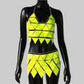 PU Leather Geometry 2-Piece Set - Backless Top & Mini Skirt Rave Outfit