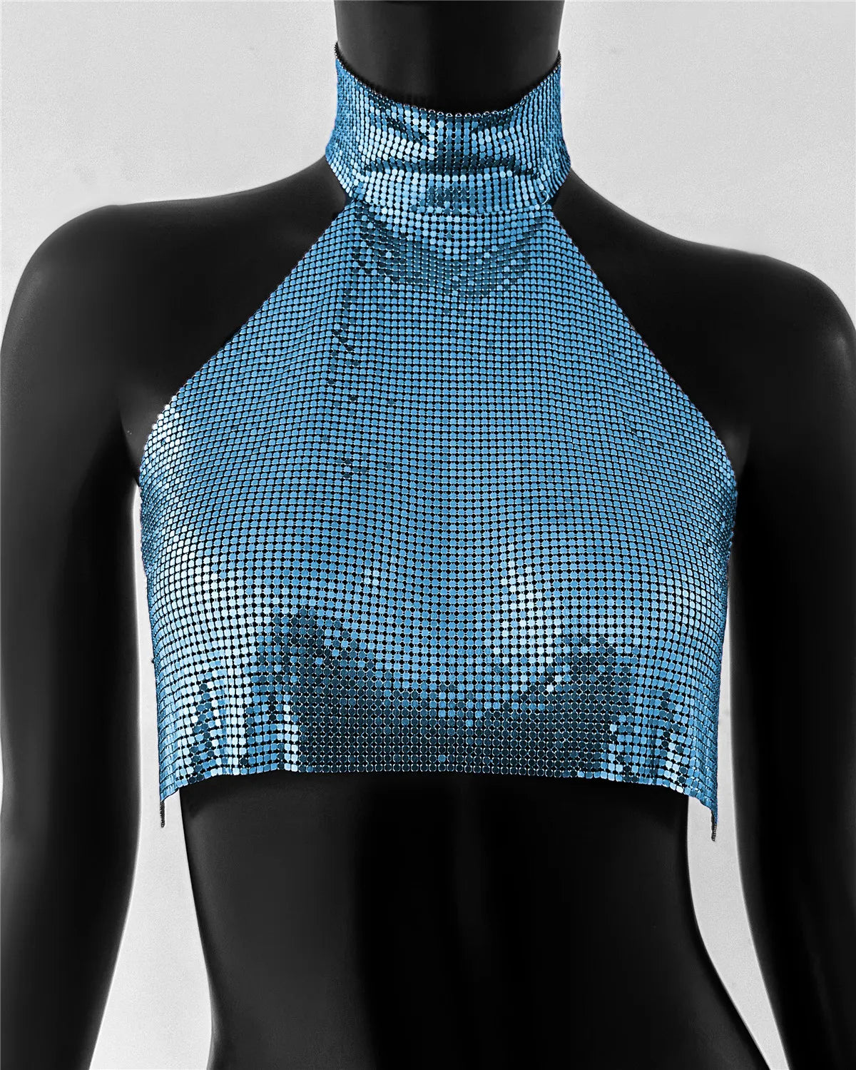 Metal Sequin Halter Crop Top