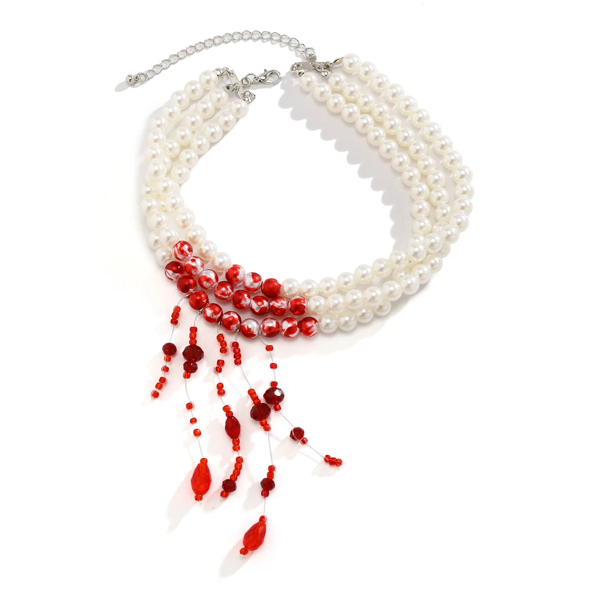 Pearl Choker | Red Crystal Drops