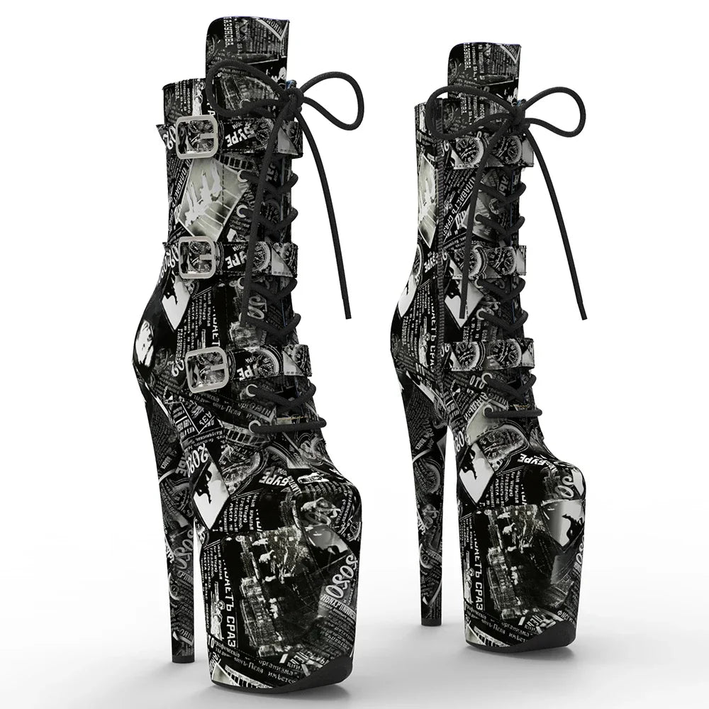 20CM Platform Ankle Boots - Lace-Up High Heel Pole Dance Boots