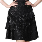 Tiered Ruffle Latin Dance Skirt | Metallic Shimmer | Practice & Performance | Black