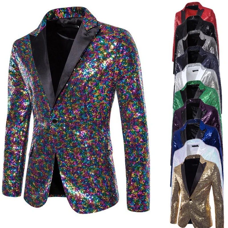 Men's Sequin Blazer | Shawl Collar | Stage & Performance | 14 Colors