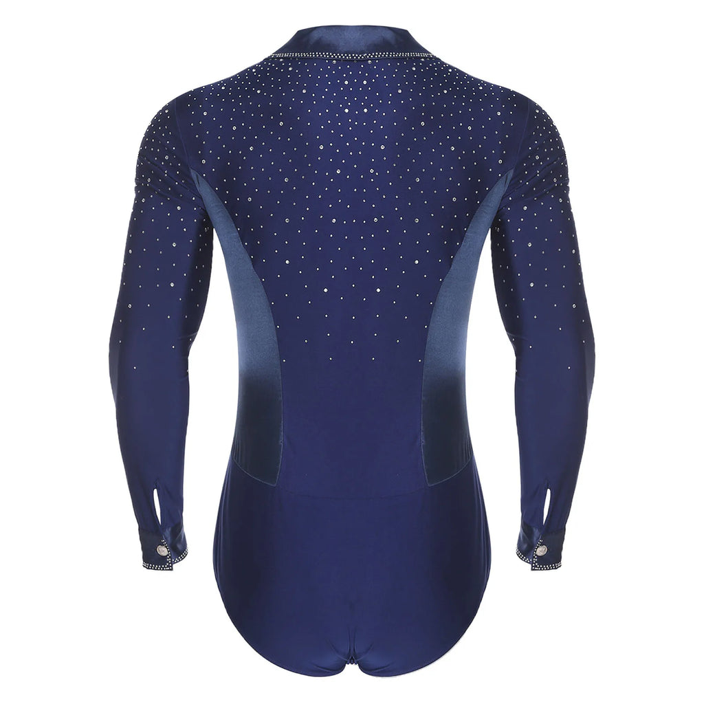Men's Rhinestone Dance Leotard | Long Sleeve | Latin & Figure Skating