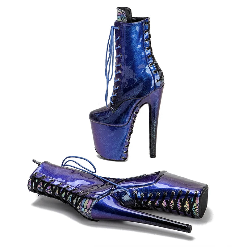 8-Inch Snakeskin Platform Ankle Boots - Exotic High Heel Performance Boots
