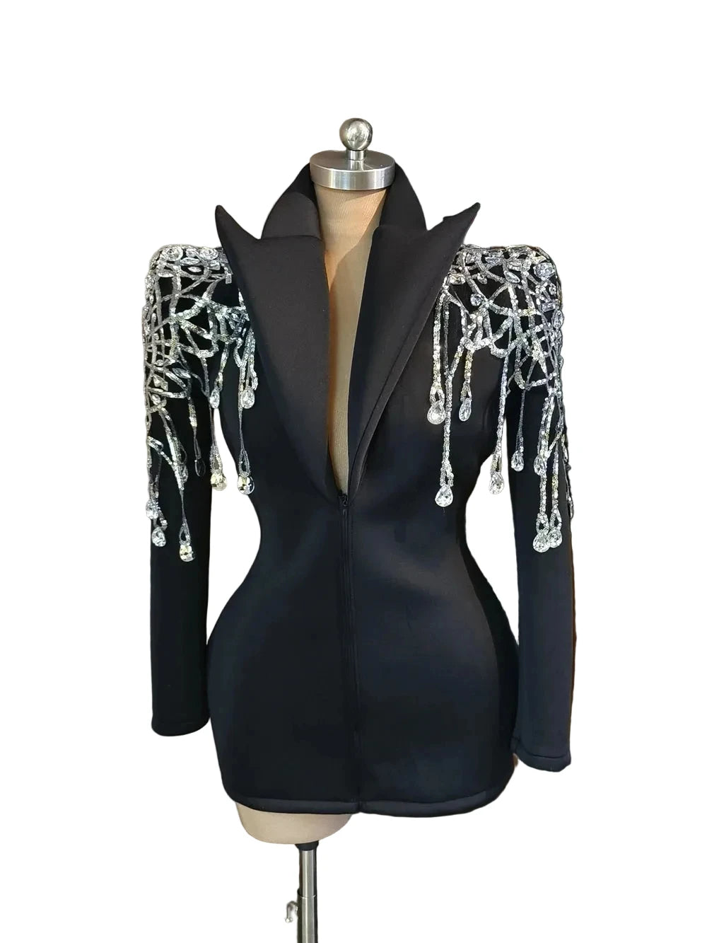 Rhinestone Fringe Blazer Mini Dress | Crystal Tassel | Showgirl | Stage Performance