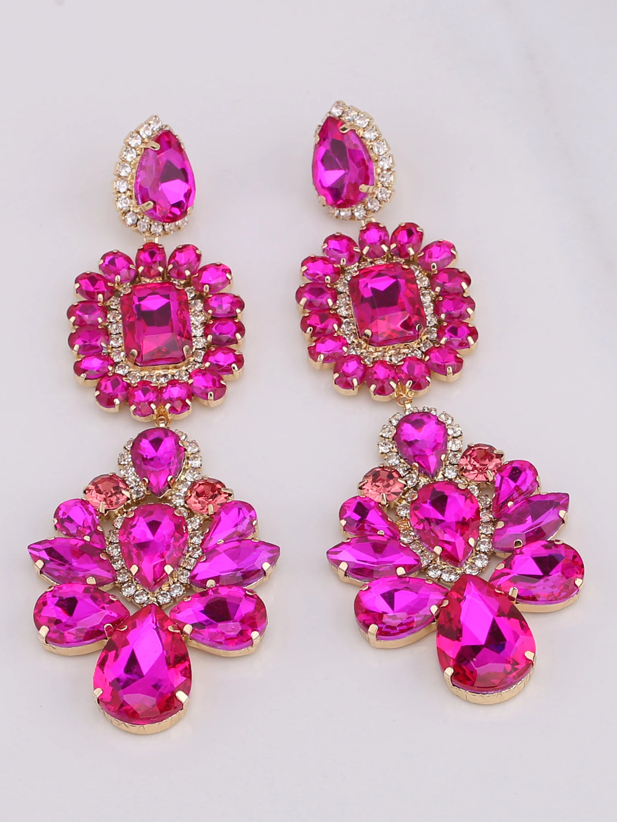 Rhinestone Water Drop Earrings | Clip or Pin