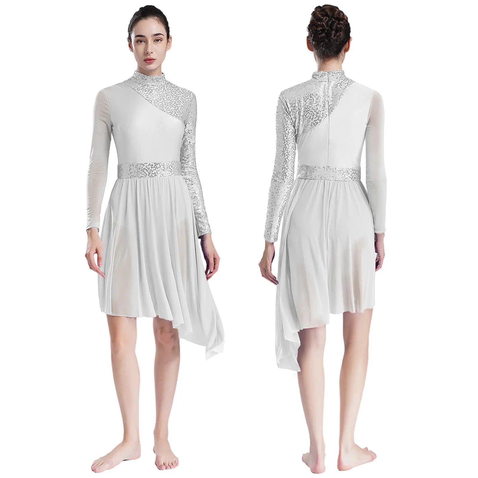 Women's Sequin Lyrical Dance Dress | Long Sleeve | Mesh Skirt