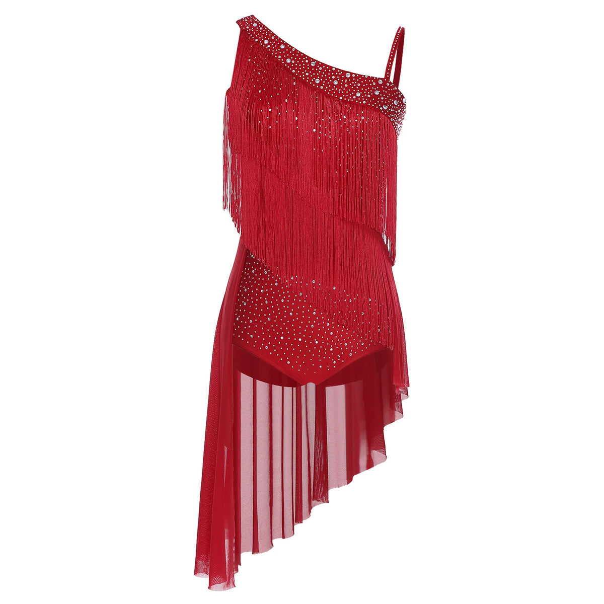 Latin Dance Leotard | Tassel & Rhinestone | Asymmetric