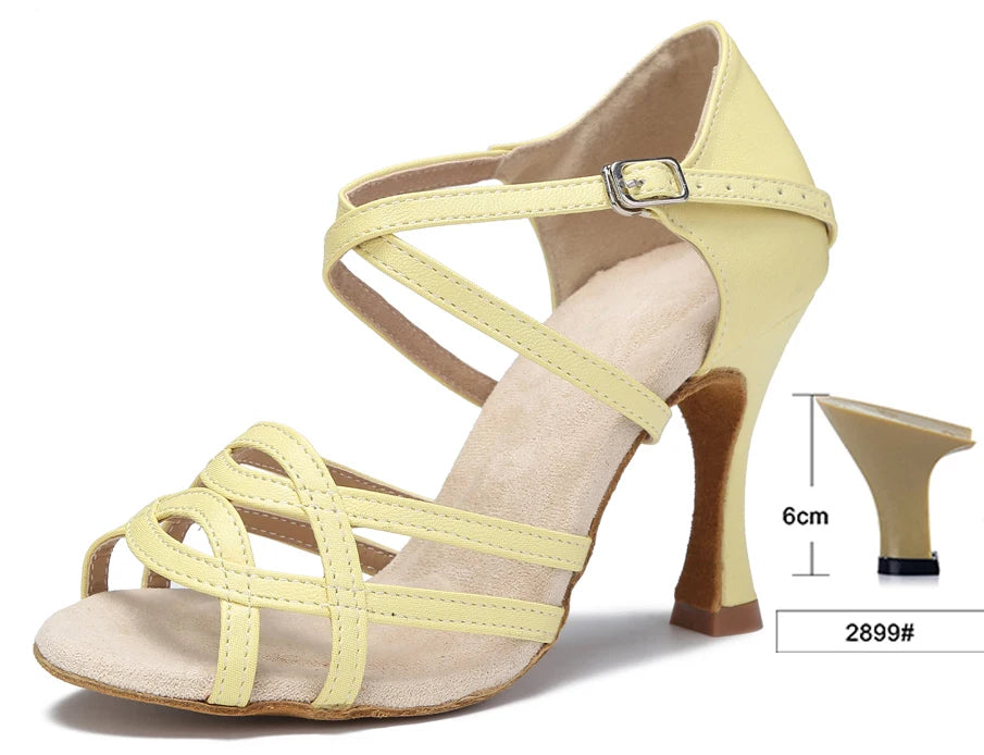 Cross-Strap Latin Dance Sandals | Cuban Heel | 6–10cm | Purple & Yellow