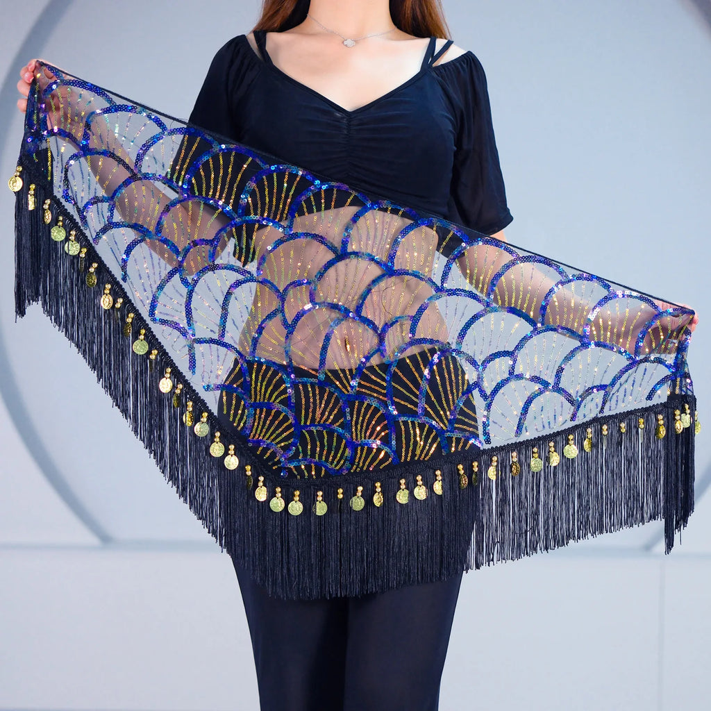 Belly Dance Hip Scarf | Sequin Fringe | Gold Coins