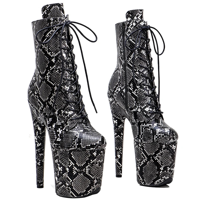 20cm Snake Matte Ankle Boots - Exotic Platform Dance Boots