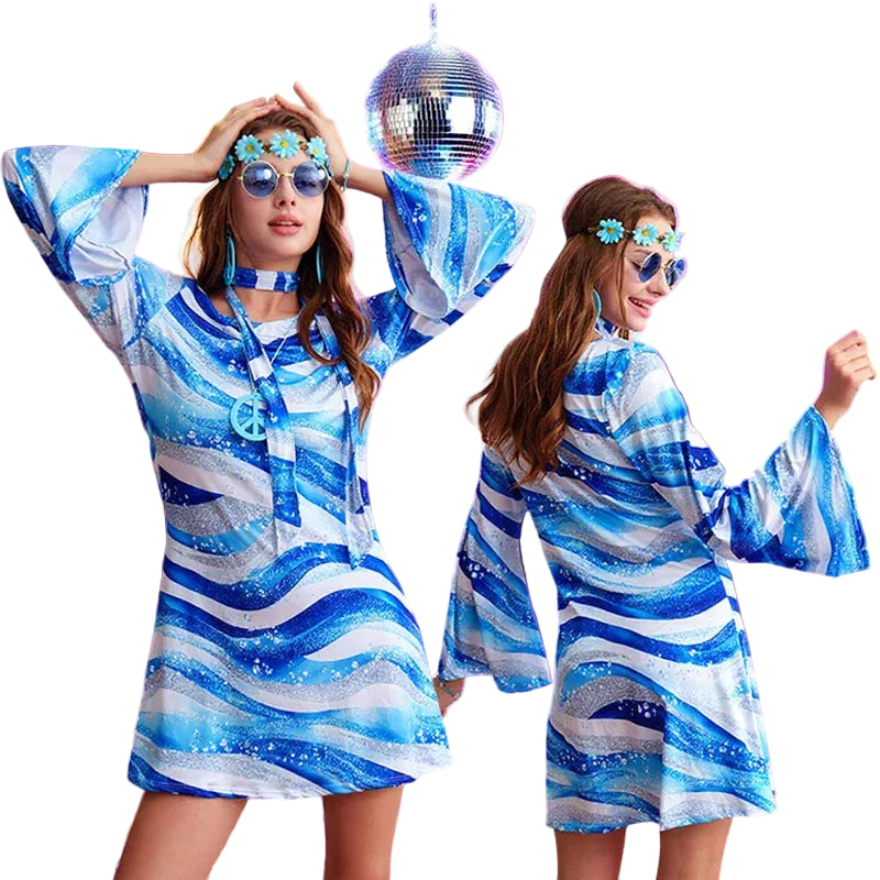 Women's Hippie Costume Set | 7-Piece | 60s 70s Disco Dress
