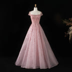 Crystal Beaded Cap Sleeve A-Line Pageant Gown | Square Neck | Pink