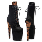 20CM Platform Ankle Boots - Suede with Leopard Print High Heel Pole Dance Boots