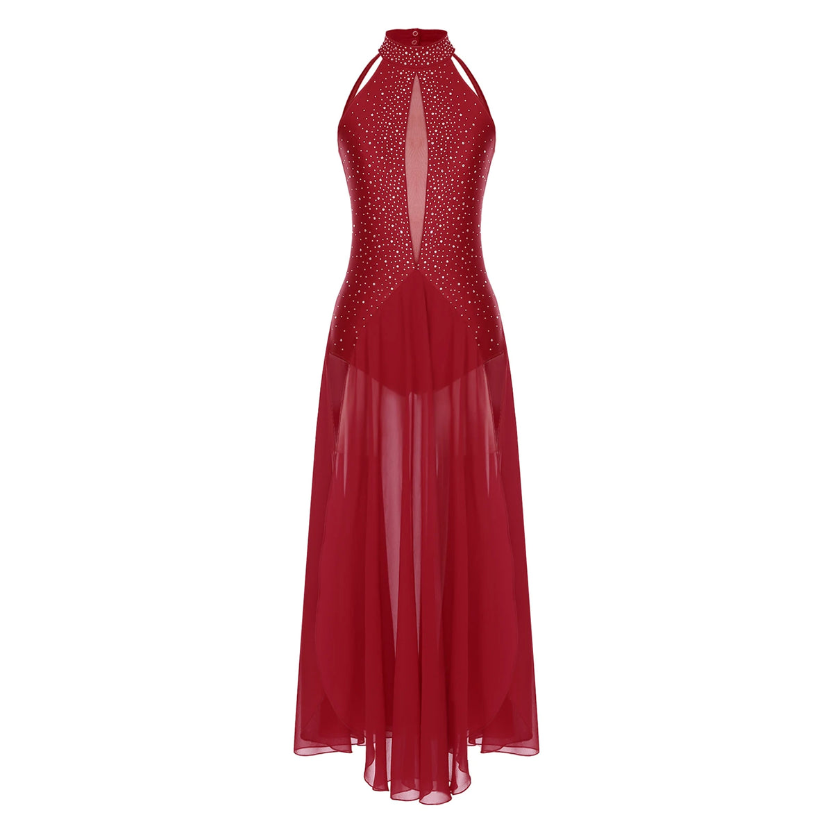 Women's Lyrical Dance Dress | Rhinestone Halter | Strappy Back | 8 Colors