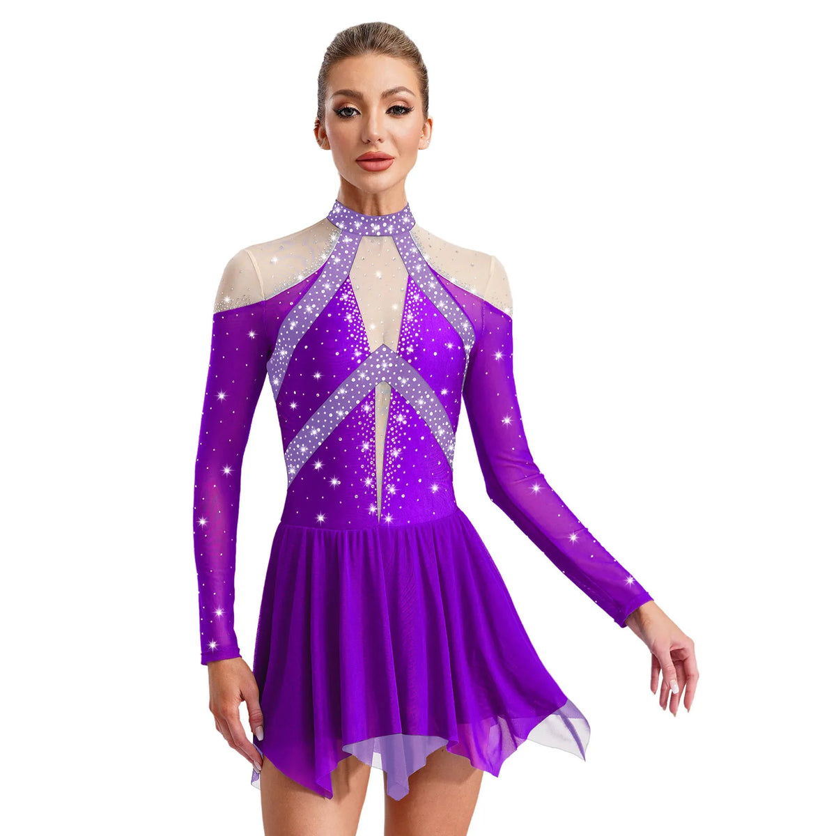 Rhinestone Mesh Skating Dress | Gradient | Built-In Brief