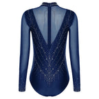 Rhinestone Leotard | Mock Turtleneck & Long Sleeve | Sheer Back