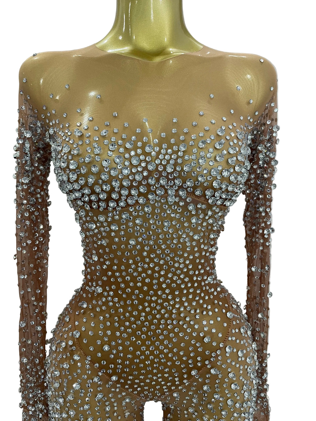 Rhinestone Fringe Catsuit | Mesh | Singer Stage