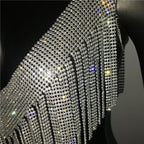 Rhinestone Tassel Halter Crop Top - Backless Sequin Party Top