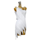 Rhinestone Tassel Latin Dance Dress with Accessories Set — White