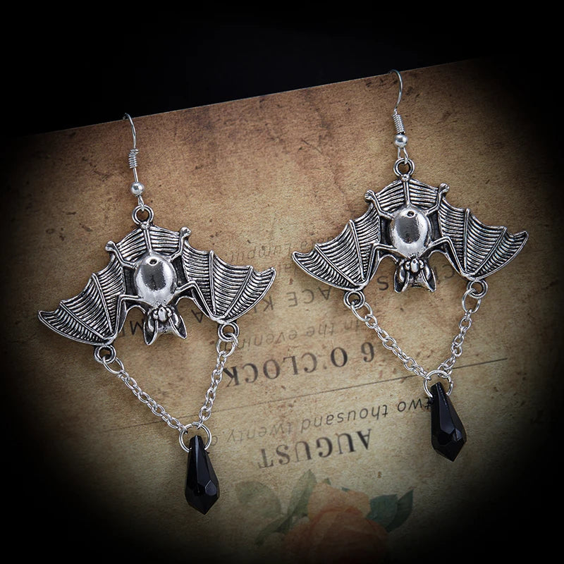 Gothic Bat Wing Drop Earrings | Crystal Drops | 3 Styles