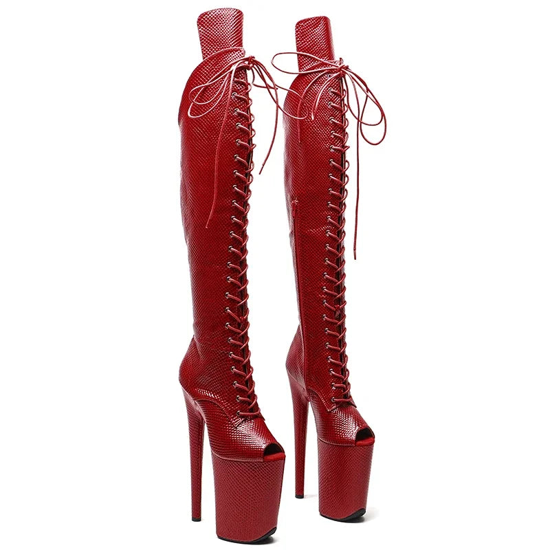 Snake Pattern Thigh-High Boots - 23cm Pole Dance Heels