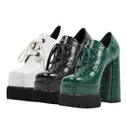Hoof Heel Double Platform Pumps — Punk Buckle Strap Stage Shoe