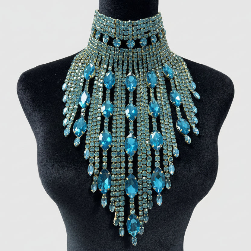 Rhinestone Choker Necklace - Statement Jewelry with Tassel for Stage & Performance