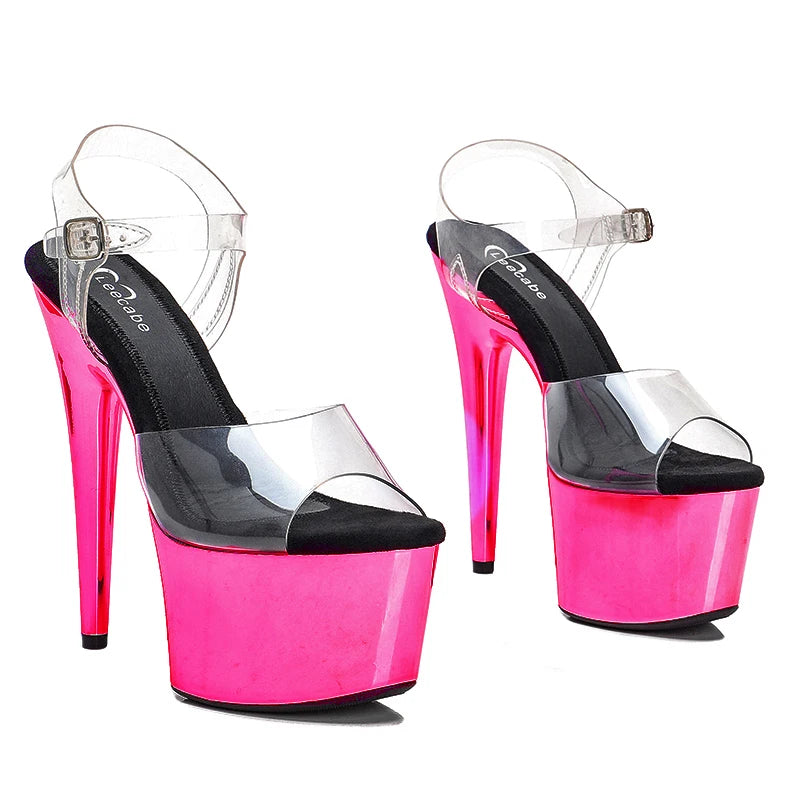 7-Inch Transparent Platform Sandals - High Heel Dance Shoes