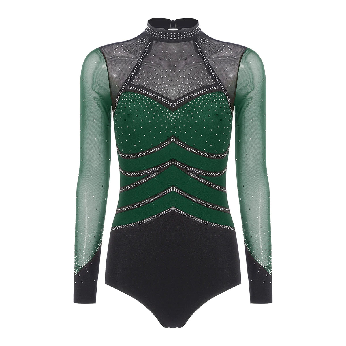 Prism Rhinestone Mesh-Sleeve Performance Leotard