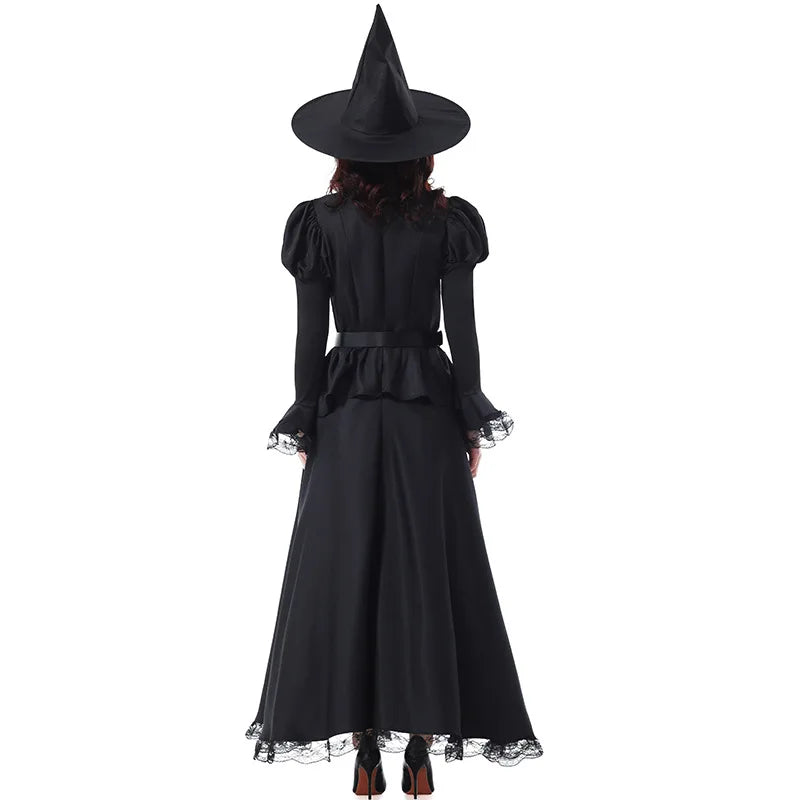 Gothic Witch Costume Set | Lace Dress, Hat & Belt | Halloween