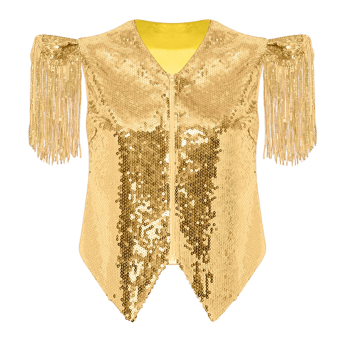 Sequin Fringe Vest | Tassel Sleeve Stage Jacket