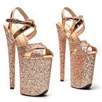 9-Inch Glitter Platform Sandals - Peep Toe Exotic Dance Heels