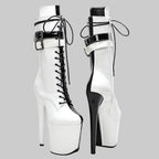 Platform Ankle Boots - 8-Inch Black & White Lace-Up Heels for Pole Dance & Performance